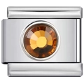 Italian charm link in stainless steel with amber yellow faceted gemstone inlay - Champagne