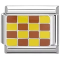 Λεπτομέρεια ιταλικού modular charm με καφέ και κίτρινο μοτίβο σκακιέρας από ανοξείδωτο ατσάλι - Καφέ-Κίτρινο Καρό
