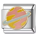 Maillon de charme italien avec motif de planète coloré sur acier inoxydable durable - Rose Jaune Bleu-Planète à Anneaux (2613)