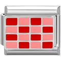 Λεπτομέρεια από ατσάλινο σύνδεσμο modular charm με κόκκινο και ροζ καρό σχέδιο σμάλτου - Ροζ Καρό