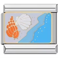 Détail d'un charm modulaire en acier avec motifs de coquillage et vagues en émail - Coquillage et Conque (2976)