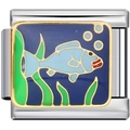 Détail macro du maillon de bracelet en acier inoxydable avec poisson bleu émaillé - Poisson à Bulles (2844)
