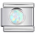 Italian charm link in stainless steel with a round blue opal gemstone inlay - Holographic Silver