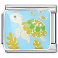 Charme de bracelet italien en acier inoxydable avec tortue et décor marin émail - Petite Tortue de Mer (2973)