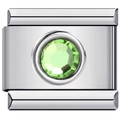Italian charm link with a light green round crystal set in polished stainless steel - Cyan