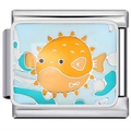 Charm modulaire italien en acier inoxydable avec design de poisson-globe mignon - Poisson Gras (2974)