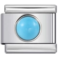 Classic stainless steel modular link charm with light blue cat eye gemstone - Lake Blue