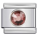 Modular stainless steel link charm featuring a faceted pink gemstone centerpiece - Dark Brown
