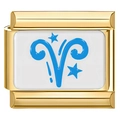 Italian charm link with Aries zodiac sign in blue enamel and gold-plated stainless steel - Aries (3029)