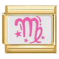 Italian charm bracelet link with golden finish and pink Virgo zodiac sign on white base - Virgo (3030)