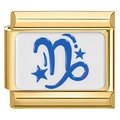 Gold stainless steel Italian charm featuring blue Capricorn zodiac sign on white enamel - Capricorn (3031)