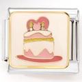Italian style stainless steel modular link charm with a colorful enamel cake design - Pink Cake Style (3171)