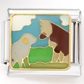 Italian charm bracelet link with lamb and puppy pastoral scene in stainless steel - Lamb And Dog Style (3173)