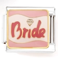 Macro d'un maillon de bracelet italien en acier inoxydable avec design rose Bride - Style Robe Mariée (3176-BRIDE)
