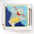Détail d'un charme modulaire italien en acier avec cœur en émail et étoiles colorées - Style Bouteille à Vœux (3178)
