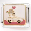 Détail d'un charm en acier inoxydable représentant une fille dans une voiture rose - Style Voiture de Sport (3179)