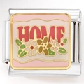 Détail du charm italien en acier inoxydable avec texte Home rose et motif floral - Style Home Fleur (3180-HOME)