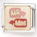 Détail de maillons italiens en acier inoxydable avec design de flèche émaillée MR et MRS - Style Mr And Mrs (3181)