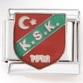 Détail macro du maillon de bracelet italien avec bouclier K.S.K. 1912 rouge et vert - Style Logo Club (3174-KSK1912)