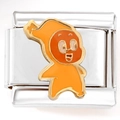 Macro detail of Italian charm bracelet link with orange cartoon character in enamel - Exploration Elf (3187)