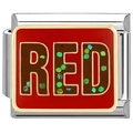 Italian modular charm in stainless steel with RED lettering and green sequins - Red Glitter RED