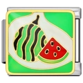 Italian charm link in stainless steel with colorful watermelon enamel and gold border - Summer Watermelon