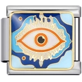 Macro detail of Italian charm bracelet link with colorful enamel Evil Eye talisman design - Evil Eye