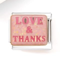 Italian style stainless steel link with pink enamel Love & Thanks charm for DIY bracelets - Love And Thanks Style (3226)