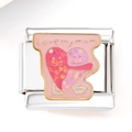 Detailed macro view of Love my mom charm link with pink enamel for DIY bracelet - Love My Mom Style (3227)