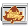 Dettaglio del charm a foglia d'acero per il Ringraziamento con testo e bordo dorato - Giving Day Cuore Rosso Rosa (3260)