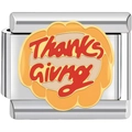 Vista dettagliata di una maglia Italian Charm argento con design a zucca di Thanksgiving - Thanks Giving Zucca Arancione (3261)