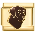 Modular stainless steel link with 18K gold finish and enamel labrador dog design - Black Dog Head