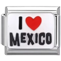 Makroaufnahme eines italienischen Edelstahl-Charms mit I Love Mexico Emaille-Design - Mexiko Muster