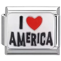 Poliertes Edelstahl-Armbandmodul mit markantem I Love America Grafik-Design-Motiv - Amerika