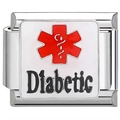 Italienisches Edelstahl-Armbandglied mit medizinischem Warnsymbol und Text für Diabetiker - DIABETIKER
