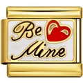Charm italiano in oro con smalto bianco e scritta Be Mine con cuore rosso - Stile Corsivo Nero Be Mine (3096) / Oro
