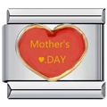 Macro shot of stainless steel modular charm with red heart for Mother's Day bracelet - MOTHER'S DAY