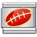 Detailed macro view of an Italian charm module with red enamel and gold football stitching - Rugby Ball