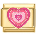 Close-up of golden Italian charm with a layered pink heart pattern in enamel finish - Three-Color Hearts Design (3416)