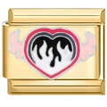 Detail eines italienischen Charm-Glieds aus Gold mit Herz- und Flammenflügel-Design - Flammenherz Gold Design (3424)