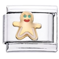 Maglia per bracciale italiano in acciaio inossidabile con omino di pan di zenzero - Omino di pan di zenzero dorato