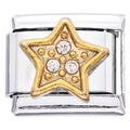 Maglia componibile per bracciale in acciaio con stella dorata e piccoli cristalli - Pentagramma Dorato con Tre Cristalli