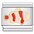 Maglia modulare in acciaio inossidabile con charm pesce pagliaccio in smalto per bracciali - Pesce Rosso Rosso e Bianco