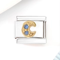 Italiaanse modulaire armbandlink met een gouden halve maan en blauwe zirkonia's - Blauw Zirkoon Letter C (3466)