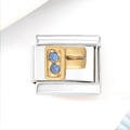 Detailed macro view of a silver modular charm featuring a gold letter F with blue zircons - Blue Zircon Letter F (3469)