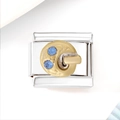 Detail of stainless steel charm with golden letter G and blue zircons for DIY bracelet - Blue Zircon Letter G (3470)