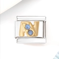 Detail of silver stainless steel charm link with gold letter N and blue zircons - Blue Zircon Letter N (3477)