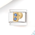 Detailed close-up of a silver modular charm with a gold letter P and blue zircon stones - Blue Zircon Letter P (3479)