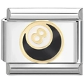 Maillon de bracelet italien modulaire avec motif de boule de billard numéro 8 noir et blanc - Couleur Acier Boule 8
