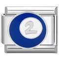 Charme italien modulaire avec boule de billard numéro 2 en émail bleu - Billard Numéro 2